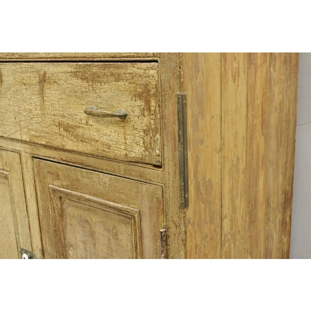 Wood Antique French Country Farmhouse Beige Distressed Paint Kitchen Cupboard Cabinet For Sale - Image 7 of 13
