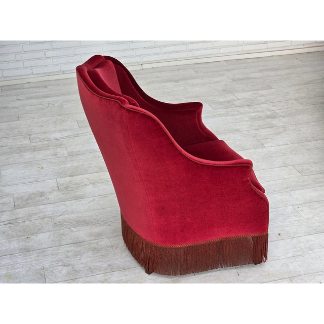Danish Highback Armchair in Velour with Ash Legs, 1970s For Sale - Image 16 of 18