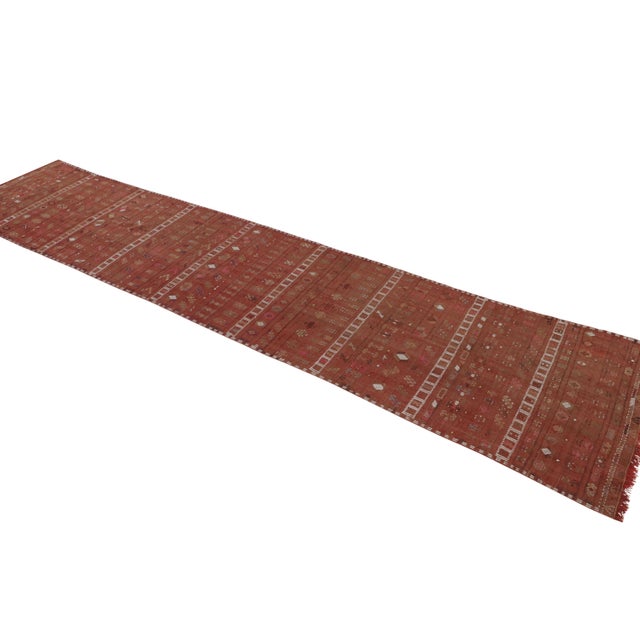 Rug & Kilim Vintage Mid-Century Sivas Vermillion Red and Beige-Brown Wool Kilim Runner For Sale - Image 4 of 7