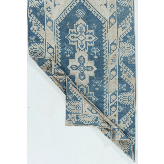 Textile Vintage Circa 1940 Blue Turkish Oushak Hand Knotted Wool Rug 3ft 2in X 5ft 7in For Sale - Image 7 of 8