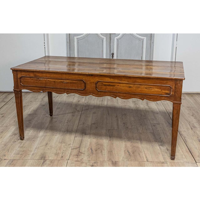 Wood French 19th Century Walnut Desk with Carved Apron and Lateral Drawer For Sale - Image 7 of 12