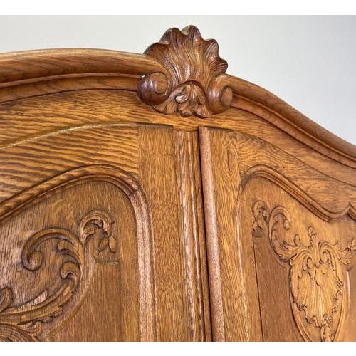 Vintage French Louis XVI Style Oak 4-Door Armoire For Sale - Image 4 of 12
