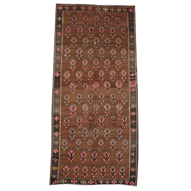 Textile Brown Vintage Turkish Kilim Rug For Sale - Image 7 of 7