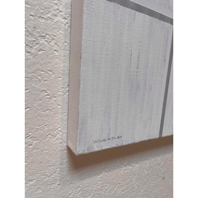 Summer Sunrise by Justin Wheatley | Acrylic on Canvas White Barn With Peach Sky For Sale In Denver - Image 6 of 11