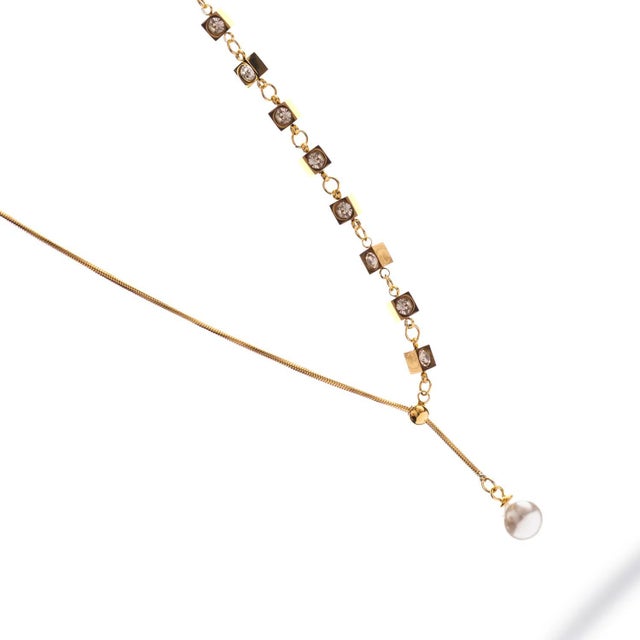 Metal Golden Balance Diamond Necklace For Sale - Image 7 of 9