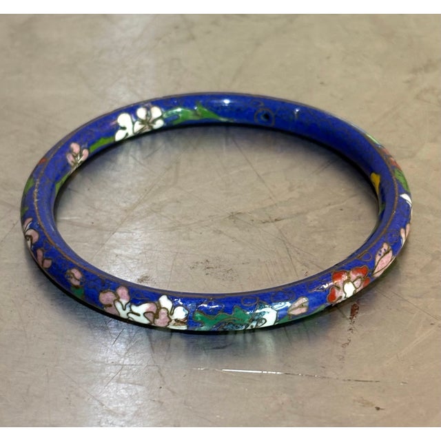 French Blue Floral Cloisonne' Bangle Bracelet For Sale - Image 3 of 4