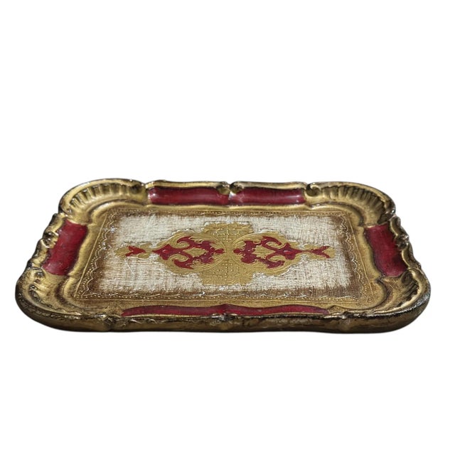 Italian Red and Gold Florentine Tray For Sale - Image 3 of 7