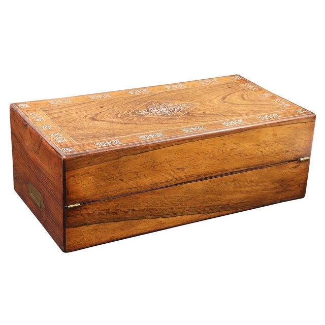 English Mother-of-Pearl Inlaid Rosewood Box , Campaign Desk For Sale - Image 4 of 9