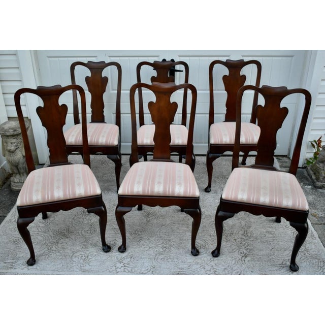 Brown Vintage Statton-OldTowne Set of Six Queen Anne Style Cherry Side Dining Chairs For Sale - Image 8 of 12