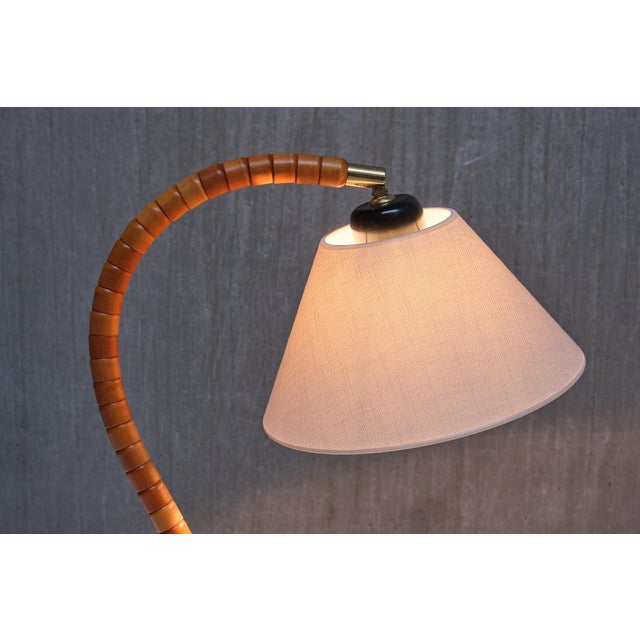 Modern Swedish Markslöjd Table Lamp in Beech, Brass & Linen, Sweden, 1960s For Sale - Image 9 of 15