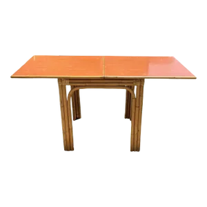 1940s Restored Mid-Century Expanding Hinge Leaf Rattan Dining Table