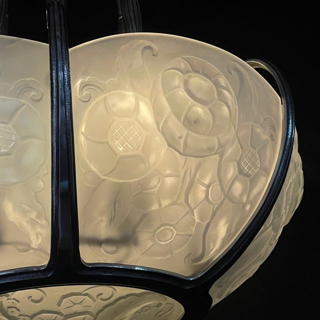 Art Deco Nickel-Plated Chandelier attributed to Muller Freres, Luneville, 1930s For Sale - Image 11 of 14