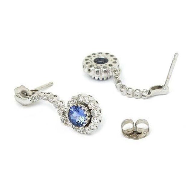 Contemporary Diamond & Sapphire 14k White Gold Dangle Earrings For Sale - Image 3 of 3