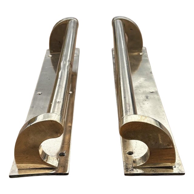 Large Edwardian Brass Pull Handles, Set of 2 For Sale