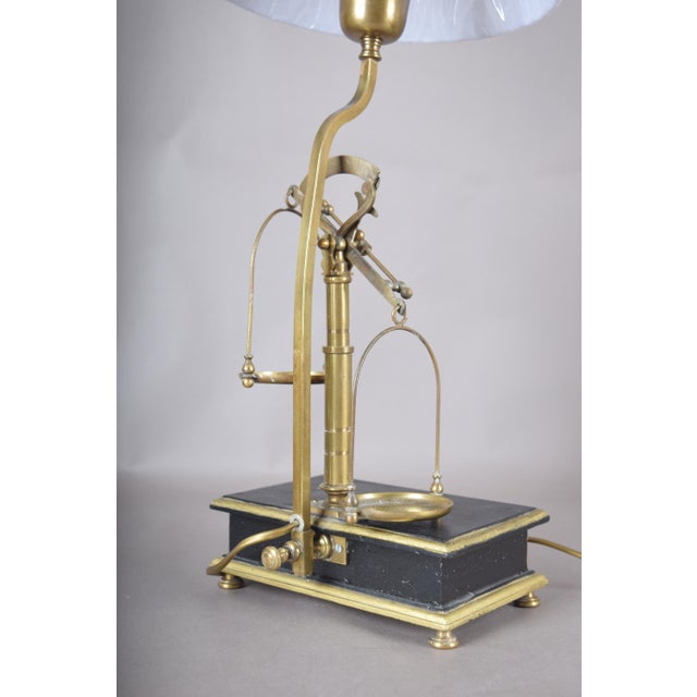 Brass Balance Scale Table Lamp with Drawer Base and Pleated Shade, 1950s For Sale - Image 11 of 14
