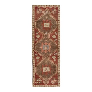Vintage Turkish Anatolian Handmade Brown Tribal Wool Runner For Sale