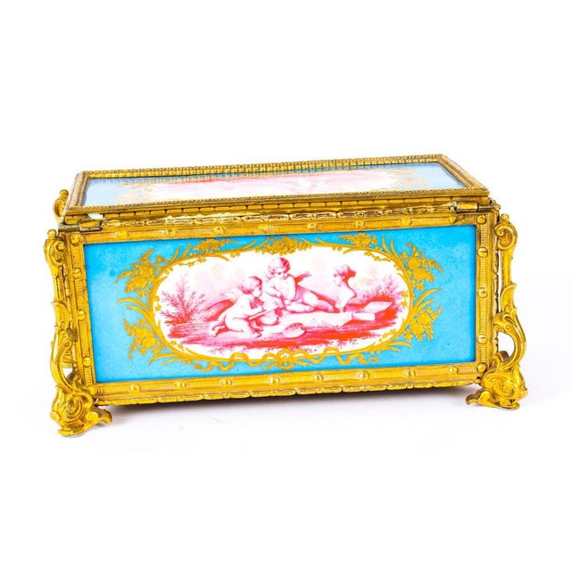 French Sevres Porcelain and Ormolu Jewelry Casket, 19th Century For Sale - Image 6 of 15