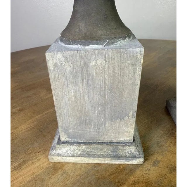 19th Century Italian Zinc Flame Finials on Distressed Wood Bases For Sale In Los Angeles - Image 6 of 7