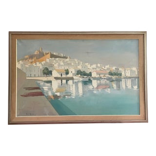 Vintage 1964 Vicente Ferrer Guasch Ibiza Port Oil Painting – Vincent Price Sears Collection Provenance For Sale