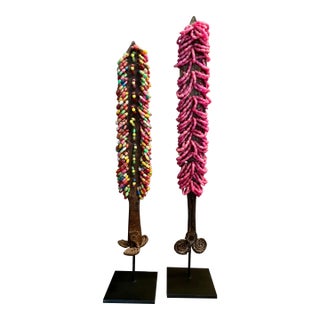 African Multi-Colored Currency Wands- a Pair For Sale