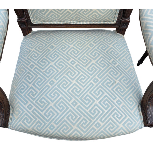 Early 20th Century Pair of Antique French Hand-Carved Louis XVI Style Armchairs For Sale - Image 5 of 11