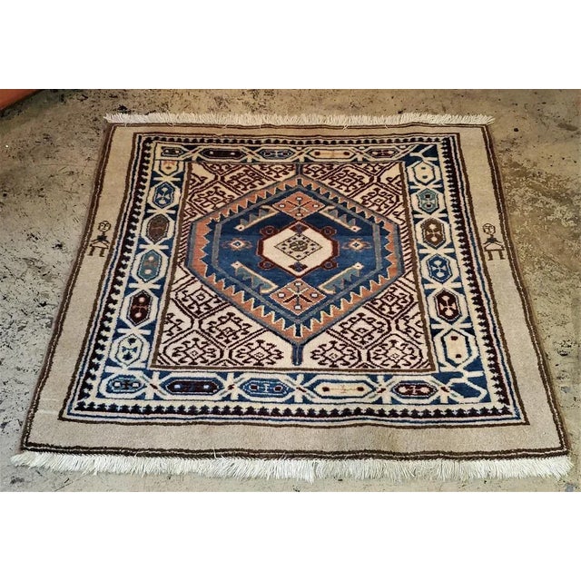 Early 20th Century Vintage Afghan Tribal Square Prayer Rug- 3′7″ × 3′8″ For Sale - Image 9 of 11