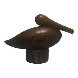 Mid-Century Modern Stylized Hand-Carved Zebrawood Pelican Figurine For Sale