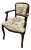 1950s French Louis XV Style Armchair Featuring a Carved Wood Frame and Needlepoint Tapestry Upholstery Depicting a Romantic Pastoral Scene For Sale