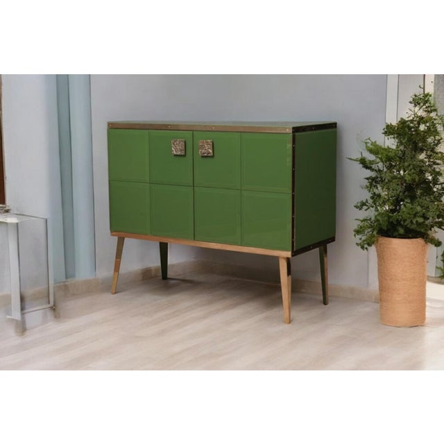 Not Yet Made - Made To Order Green Glass Bar Cabinet with Brass Frame from Justfurnituress SRL For Sale - Image 5 of 15