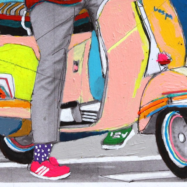 Contemporary Red Light - Original Contemporary Urban Mixed Media Painting on Paper by Fabio Coruzzi For Sale - Image 3 of 8