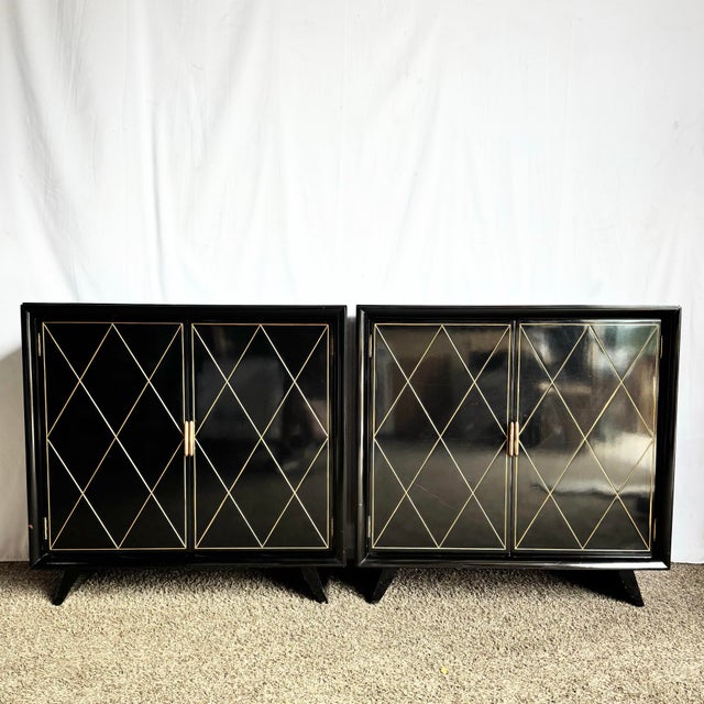 Art Deco Black Lacquered and Gold Chests of Drawers - A Pair For Sale - Image 4 of 11