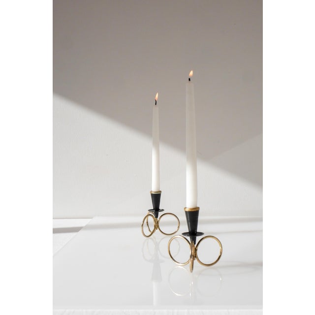 Metal Mid-Century Modern Metal Candlestick Holders by Gunnar Ander for Ystad Metal, Sweden, Set of 2 For Sale - Image 7 of 15