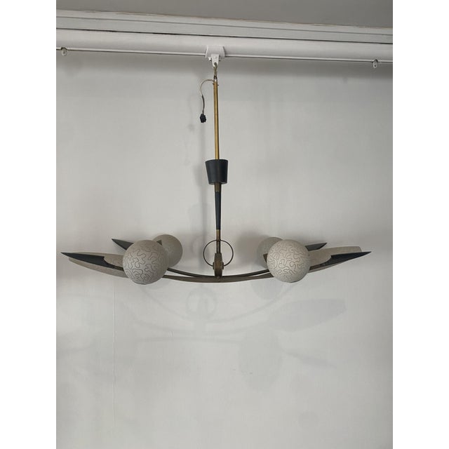 White Large Brass and Glass Ceiling Lights from Arlus, 1940s For Sale - Image 8 of 8