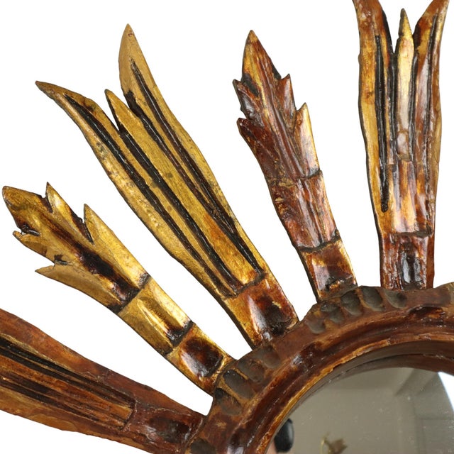 Wood Vintage Wooden Sun Mirror in Sunburst Gold, 1950s For Sale - Image 7 of 15