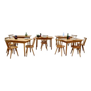 Vintage Bohemian Wood Bistro Tables with Turned Legs, 1960s, Set of 5 For Sale