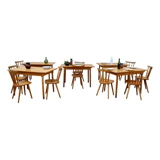 Vintage Bohemian Wood Bistro Tables with Turned Legs, 1960s, Set of 5 For Sale