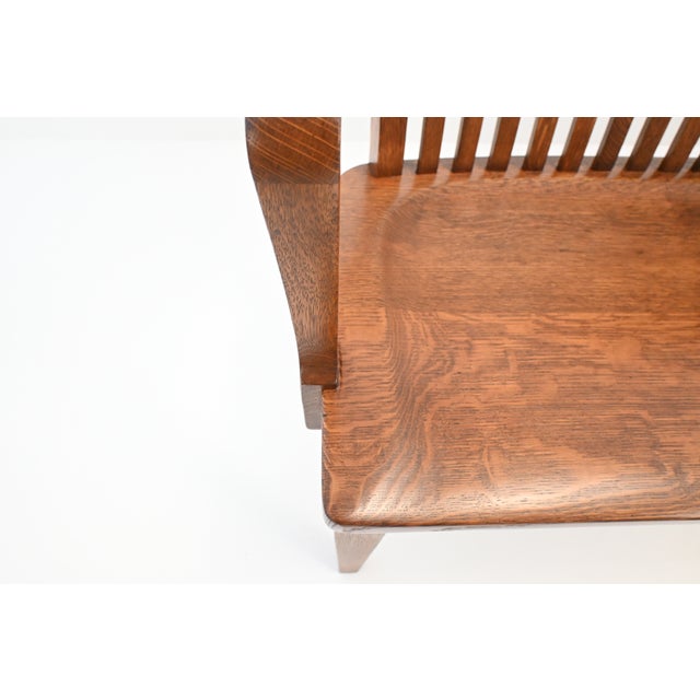 Antique American Oak Lawyer’s Bench | Newly Refinished For Sale - Image 12 of 18
