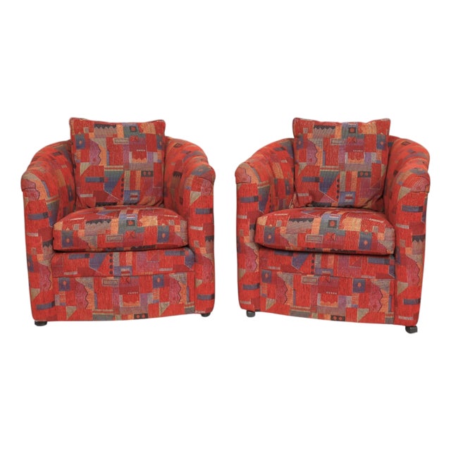 Postmodern Barrel Chairs, a Pair For Sale