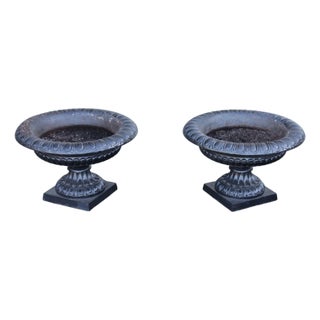 Large Cast Iron Pair Of Garden Urn Planters For Sale