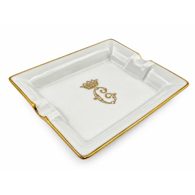 French Vintage Hotel De Crillon Paris White Porcelain Ashtray Catchall Dish For Sale - Image 3 of 12