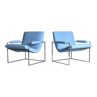 1970s Milo Baughman “Thin Line” Chrome Scoop Lounge Chairs, Unmarked - a Pair For Sale