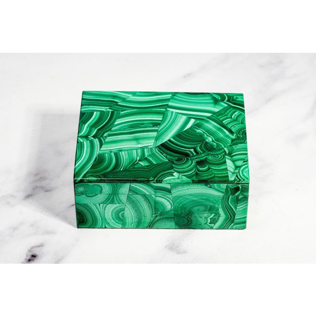 Gemstone Stunning Vintage European Malachite Box Hand Cut Geometric Stone Mid Century Luxury Home Decor For Sale - Image 7 of 14