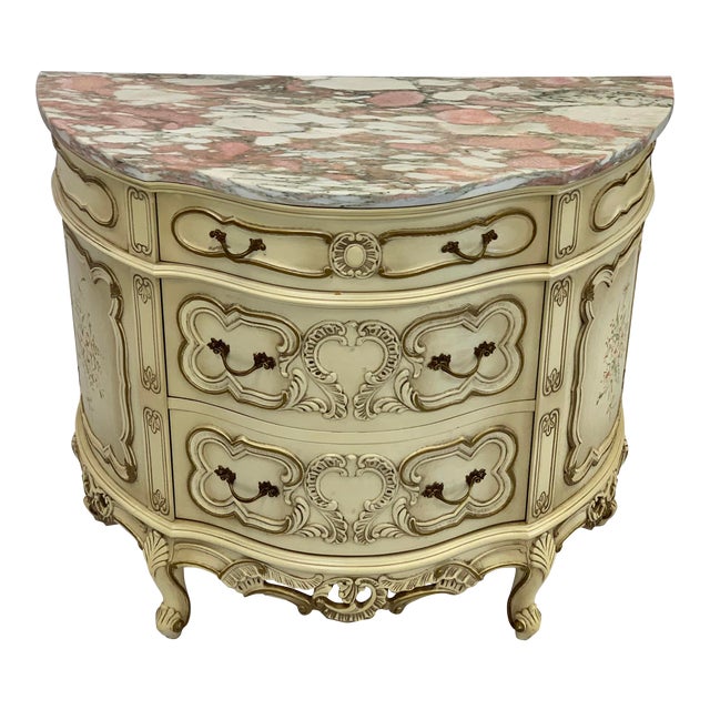 Vintage French Pink & White Marble Top Demilune Chest Chairish