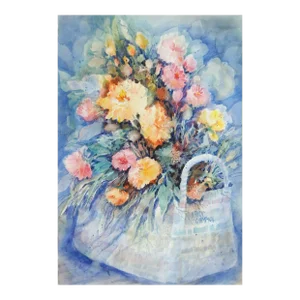 Vintage Impressionist Floral Still Life Watercolor Painting