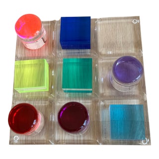 1980s Postmodern Multicolor Lucite Tic-Tac-Toe Game Set For Sale