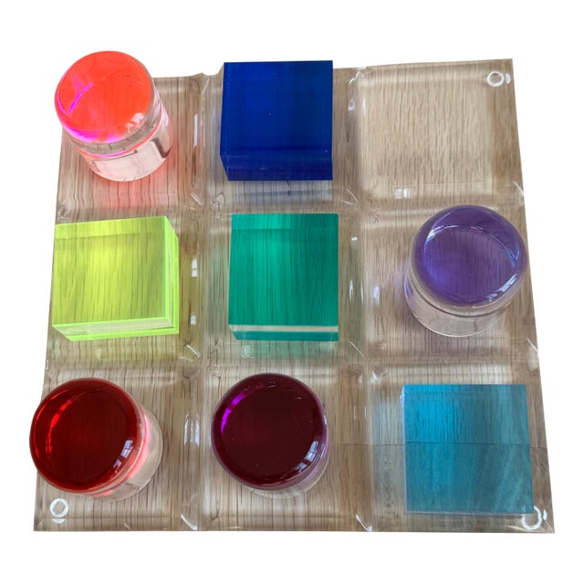 1980s Postmodern Multicolor Lucite Tic-Tac-Toe Game Set For Sale