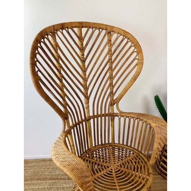 Vintage 1960s Rattan Italian Modern Peacock Chair Gio Ponti Style For Sale - Image 9 of 12