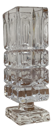 Vintage German Lead Crystal Glass Block Vase, 1970s