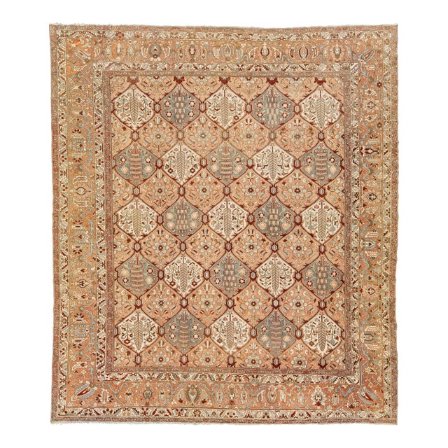 1920s Persian Bakhtiari Peach Wool Rug Handmade With Allover Geometric Pattern For Sale