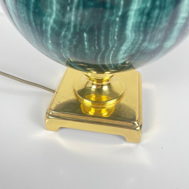 Table Lamp in Brass and Imitation Green Malachite from Maison Le Dauphin, 1980 For Sale - Image 9 of 18